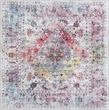 Washable Multicolor 7' 10 x 7' 10 Yara Square Area Rug Easy to Clean Stain Resistant & Durable Polyester & Chenille Carpet for Sale at Rug Engine