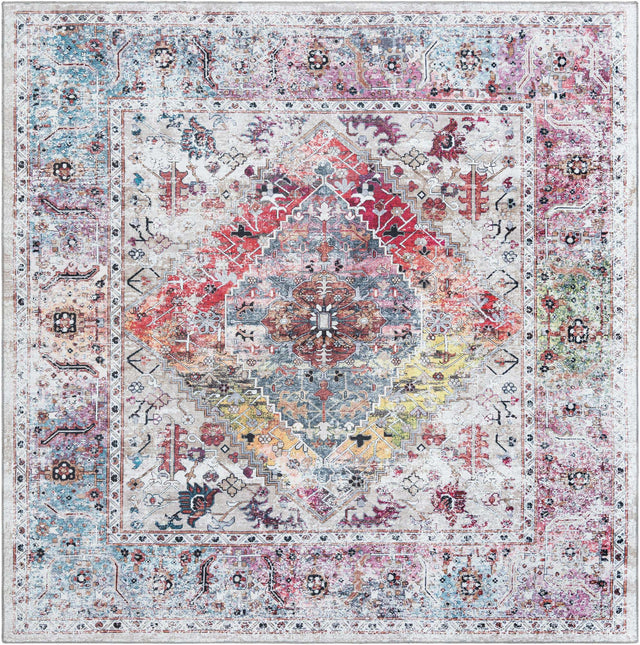 Washable Multicolor 7' 10 x 7' 10 Yara Square Area Rug Easy to Clean Stain Resistant & Durable Polyester & Chenille Carpet for Sale at Rug Engine