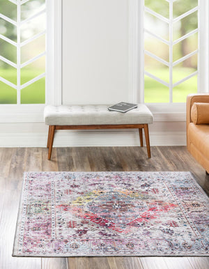 Washable Multicolor 5' x 5' Yara Square Area Rug Easy to Clean Stain Resistant & Durable Polyester & Chenille Carpet for Sale at Rug Engine