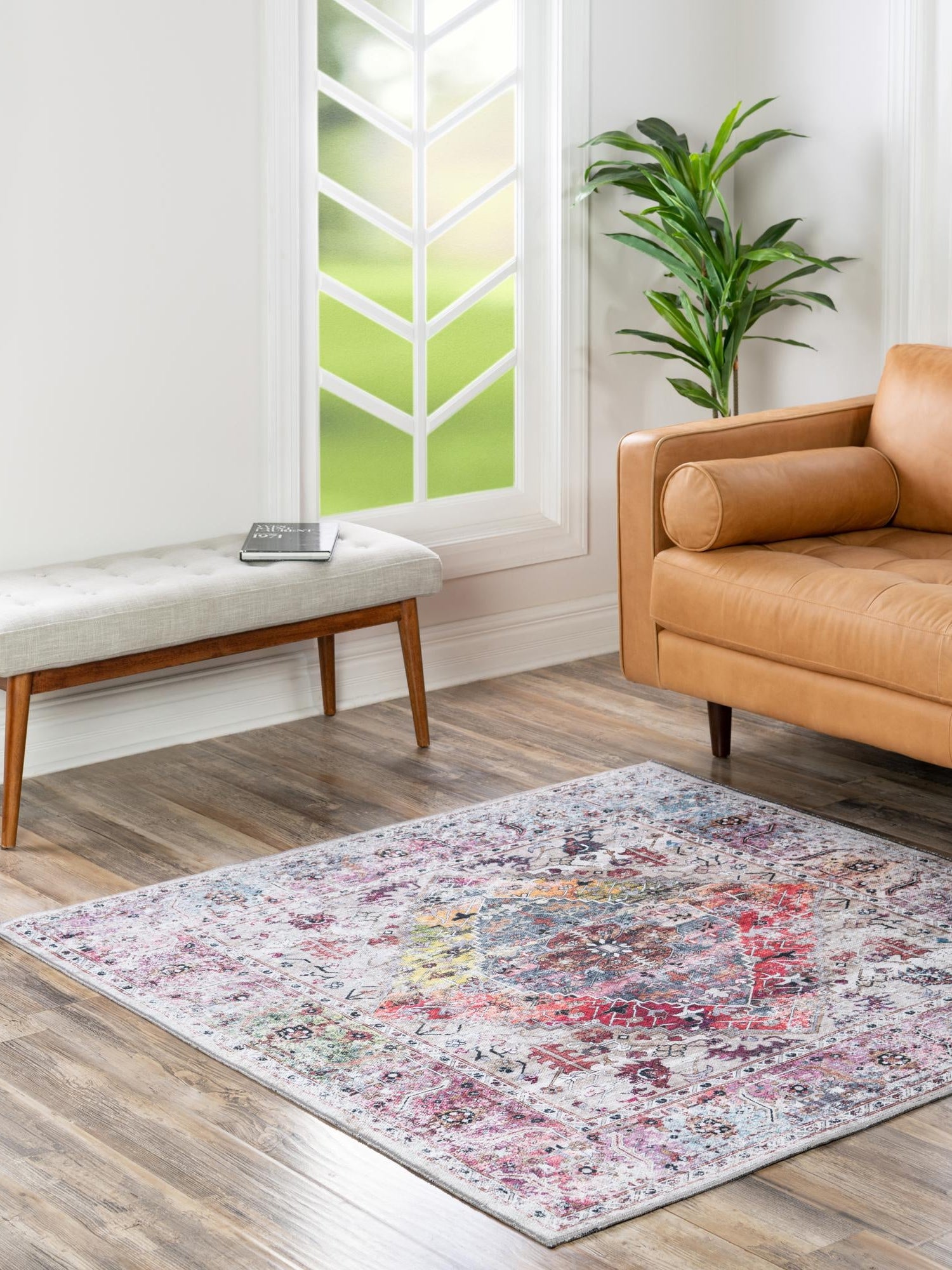 Washable Multicolor 7' 10 x 7' 10 Yara Square Area Rug Easy to Clean Stain Resistant & Durable Polyester & Chenille Carpet for Sale at Rug Engine