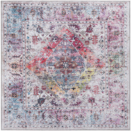 Washable Multicolor 5' x 5' Yara Square Area Rug Easy to Clean Stain Resistant & Durable Polyester & Chenille Carpet for Sale at Rug Engine