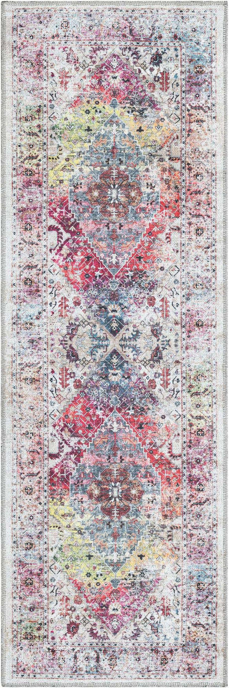 Washable Multicolor 2' x 6' Yara Runner Area Rug Easy to Clean Stain Resistant & Durable Polyester & Chenille Carpet for Sale at Rug Engine