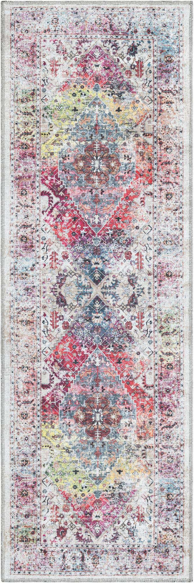 Washable Multicolor 2' x 6' Yara Runner Area Rug Easy to Clean Stain Resistant & Durable Polyester & Chenille Carpet for Sale at Rug Engine