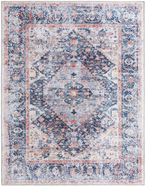 Washable Navy Blue 7' 10 x 10' Yara Rectangle Area Rug Easy to Clean Stain Resistant & Durable Polyester & Chenille Carpet for Sale at Rug Engine