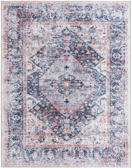 Washable Navy Blue 7' 10 x 10' Yara Rectangle Area Rug Easy to Clean Stain Resistant & Durable Polyester & Chenille Carpet for Sale at Rug Engine