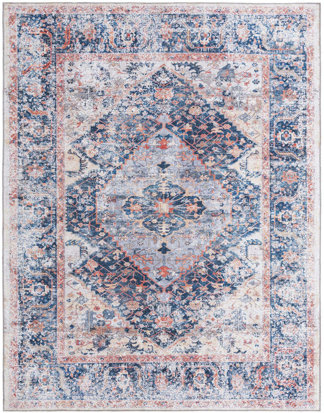 Washable Navy Blue 7' 10 x 10' Yara Rectangle Area Rug Easy to Clean Stain Resistant & Durable Polyester & Chenille Carpet for Sale at Rug Engine