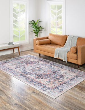 Washable Navy Blue 5' x 8' Yara Rectangle Area Rug Easy to Clean Stain Resistant & Durable Polyester & Chenille Carpet for Sale at Rug Engine