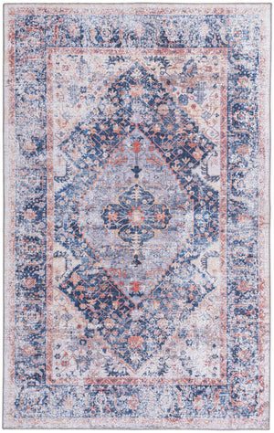 Washable Navy Blue 5' x 8' Yara Rectangle Area Rug Easy to Clean Stain Resistant & Durable Polyester & Chenille Carpet for Sale at Rug Engine
