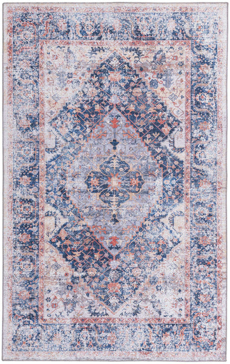 Washable Navy Blue 5' x 8' Yara Rectangle Area Rug Easy to Clean Stain Resistant & Durable Polyester & Chenille Carpet for Sale at Rug Engine
