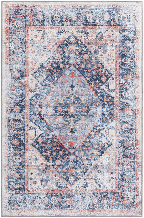 Navy Blue 4' x 6' Yara Washable Rectangle Rug