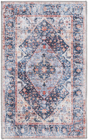 Washable Navy Blue 2' x 3' Yara Rectangle Area Rug Easy to Clean Stain Resistant & Durable Polyester & Chenille Carpet for Sale at Rug Engine