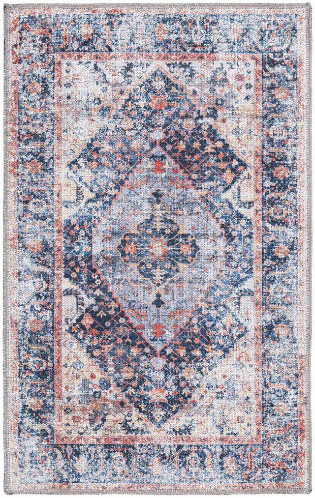 Washable Navy Blue 2' x 3' Yara Rectangle Area Rug Easy to Clean Stain Resistant & Durable Polyester & Chenille Carpet for Sale at Rug Engine