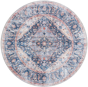 Washable Navy Blue 7' 10 x 7' 10 Yara Round Area Rug Easy to Clean Stain Resistant & Durable Polyester & Chenille Carpet for Sale at Rug Engine