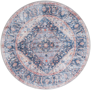 Washable Navy Blue 6' x 6' Yara Round Area Rug Easy to Clean Stain Resistant & Durable Polyester & Chenille Carpet for Sale at Rug Engine