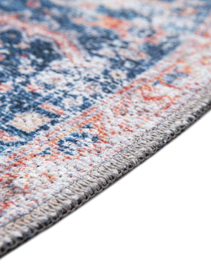 Washable Navy Blue 7' 10 x 7' 10 Yara Round Area Rug Easy to Clean Stain Resistant & Durable Polyester & Chenille Carpet for Sale at Rug Engine