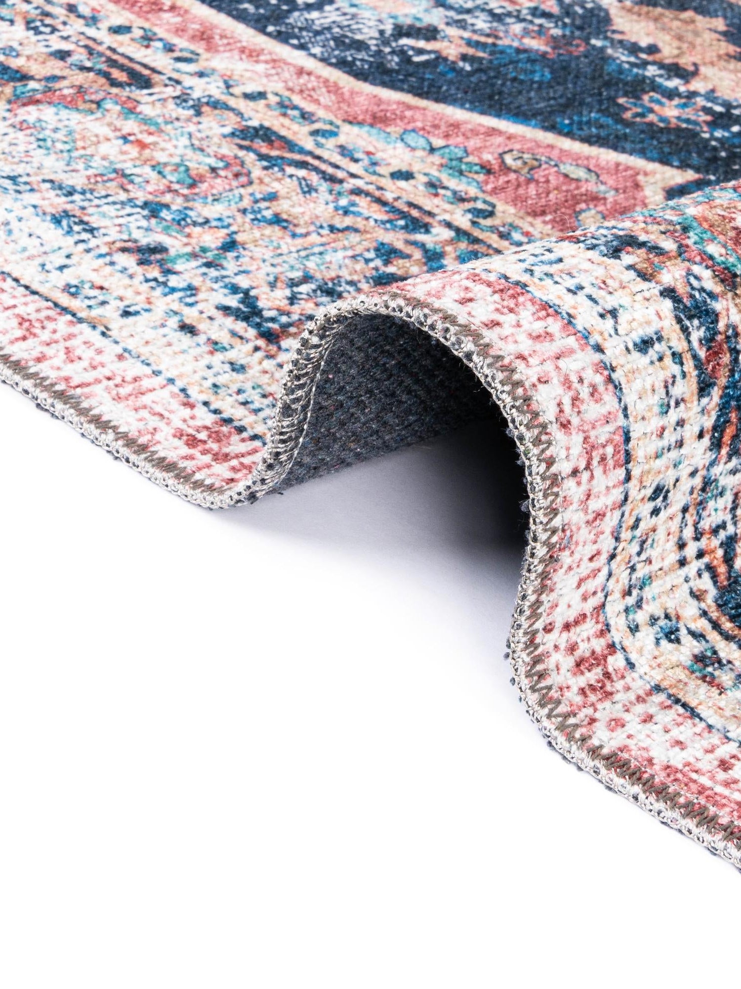 Washable Navy Blue 4' x 4' Yara Round Area Rug Easy to Clean Stain Resistant & Durable Polyester & Chenille Carpet for Sale at Rug Engine