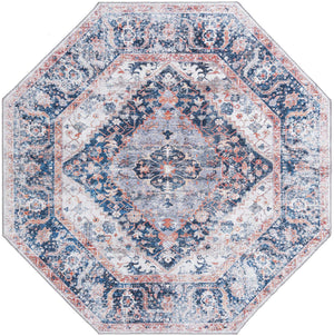 Washable Navy Blue 7' 10 x 7' 10 Yara Octagon Area Rug Easy to Clean Stain Resistant & Durable Polyester & Chenille Carpet for Sale at Rug Engine