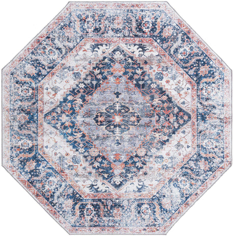 Washable Navy Blue 7' 10 x 7' 10 Yara Octagon Area Rug Easy to Clean Stain Resistant & Durable Polyester & Chenille Carpet for Sale at Rug Engine