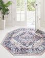 Washable Navy Blue 7' 10 x 7' 10 Yara Octagon Area Rug Easy to Clean Stain Resistant & Durable Polyester & Chenille Carpet for Sale at Rug Engine