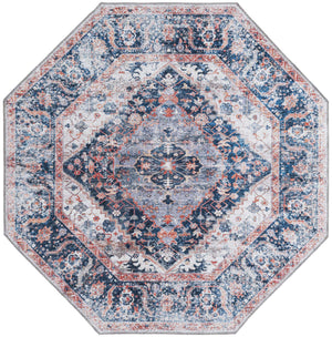 Washable Navy Blue 5' x 5' Yara Octagon Area Rug Easy to Clean Stain Resistant & Durable Polyester & Chenille Carpet for Sale at Rug Engine