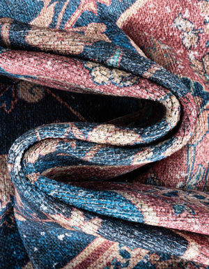 Washable Navy Blue 5' x 5' Yara Square Area Rug Easy to Clean Stain Resistant & Durable Polyester & Chenille Carpet for Sale at Rug Engine
