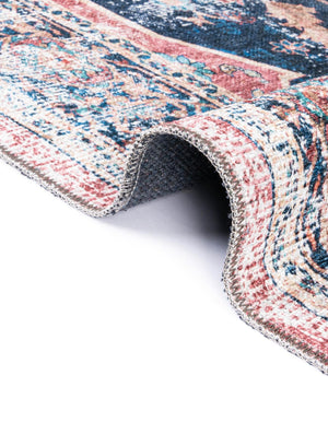 Washable Navy Blue 5' x 5' Yara Square Area Rug Easy to Clean Stain Resistant & Durable Polyester & Chenille Carpet for Sale at Rug Engine