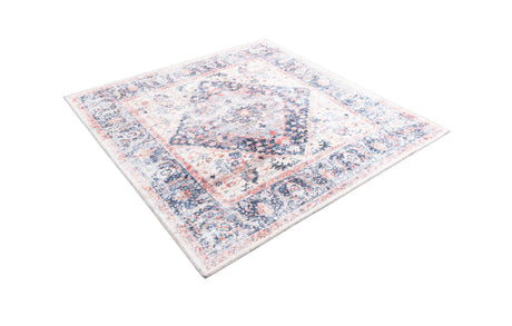 Washable Navy Blue 5' x 5' Yara Square Area Rug Easy to Clean Stain Resistant & Durable Polyester & Chenille Carpet for Sale at Rug Engine