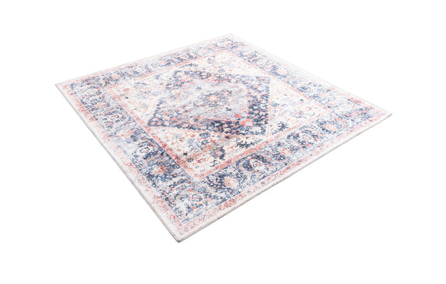 Washable Navy Blue 5' x 5' Yara Square Area Rug Easy to Clean Stain Resistant & Durable Polyester & Chenille Carpet for Sale at Rug Engine