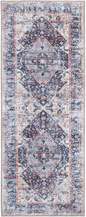 Washable Navy Blue 2' x 5' Yara Runner Area Rug Easy to Clean Stain Resistant & Durable Polyester & Chenille Carpet for Sale at Rug Engine