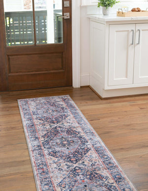 Washable Navy Blue 2' x 5' Yara Runner Area Rug Easy to Clean Stain Resistant & Durable Polyester & Chenille Carpet for Sale at Rug Engine