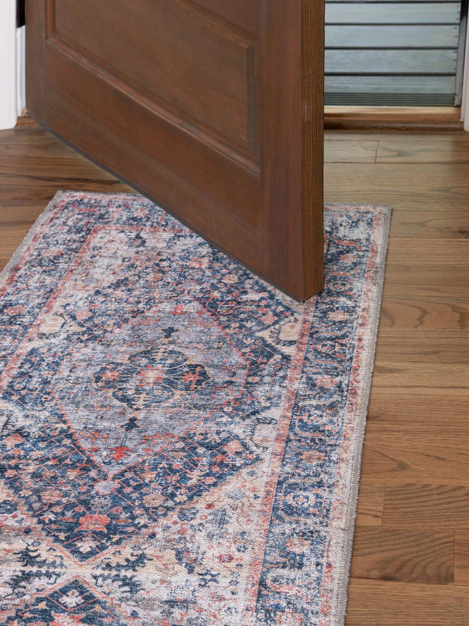 Washable Navy Blue 2' x 8' Yara Runner Area Rug Easy to Clean Stain Resistant & Durable Polyester & Chenille Carpet for Sale at Rug Engine