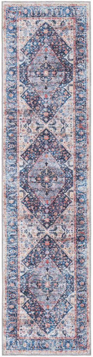 Washable Navy Blue 2' x 8' Yara Runner Area Rug Easy to Clean Stain Resistant & Durable Polyester & Chenille Carpet for Sale at Rug Engine