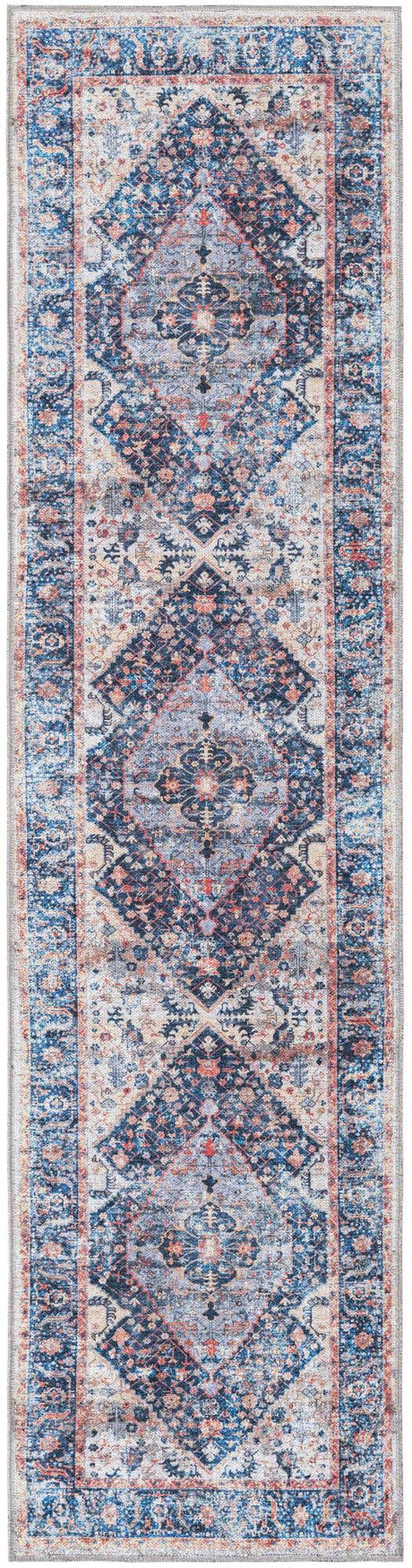 Washable Navy Blue 2' x 8' Yara Runner Area Rug Easy to Clean Stain Resistant & Durable Polyester & Chenille Carpet for Sale at Rug Engine