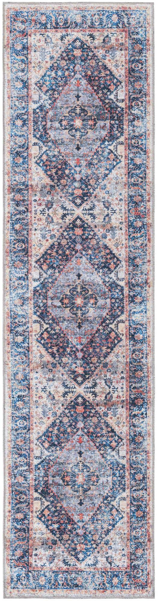 Washable Navy Blue 2' x 8' Yara Runner Area Rug Easy to Clean Stain Resistant & Durable Polyester & Chenille Carpet for Sale at Rug Engine