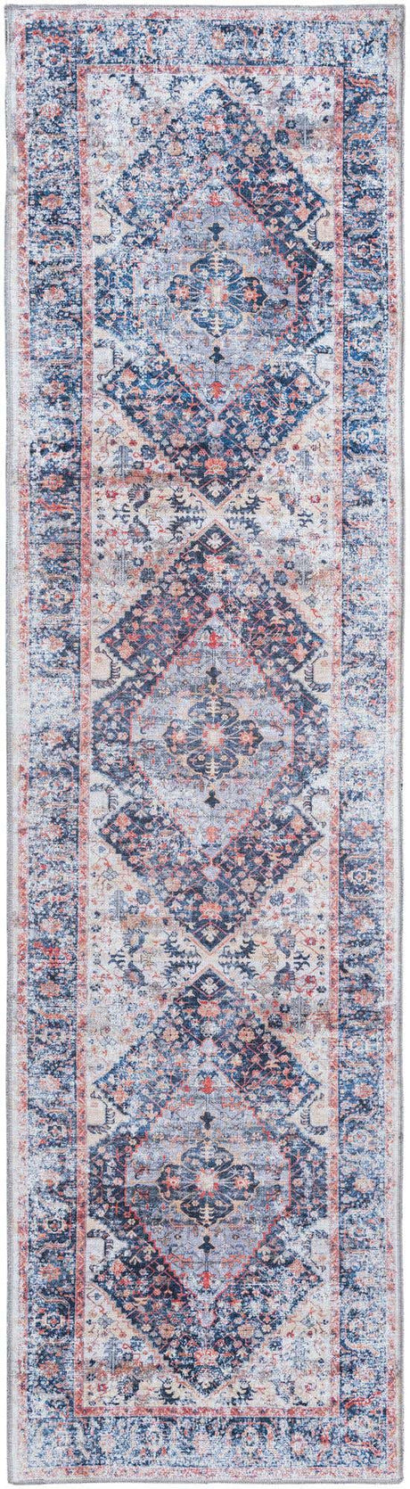 Washable Navy Blue 2' 7 x 10' Yara Runner Area Rug Easy to Clean Stain Resistant & Durable Polyester & Chenille Carpet for Sale at Rug Engine