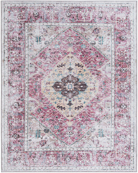 Washable Light Coral Pink 7' 10 x 10' Yara Rectangle Area Rug Easy to Clean Stain Resistant & Durable Polyester & Chenille Carpet for Sale at Rug Engine