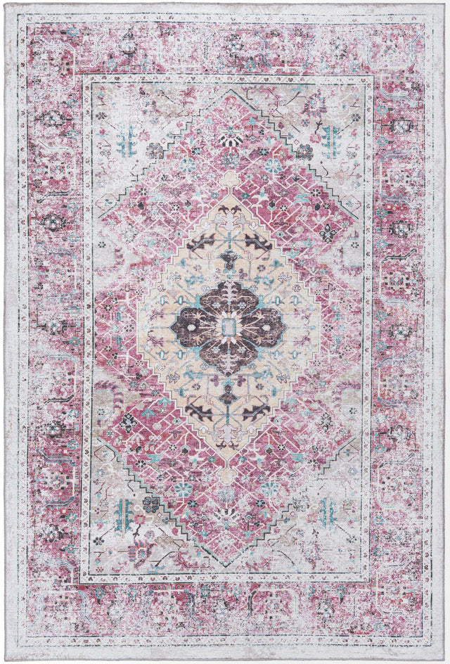 Washable Light Coral Pink 6' x 9' Yara Rectangle Area Rug Easy to Clean Stain Resistant & Durable Polyester & Chenille Carpet for Sale at Rug Engine