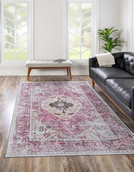 Light Coral Pink 4' x 6' Yara Washable Rectangle Rug