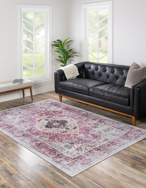 Light Coral Pink 4' x 6' Yara Washable Rectangle Rug
