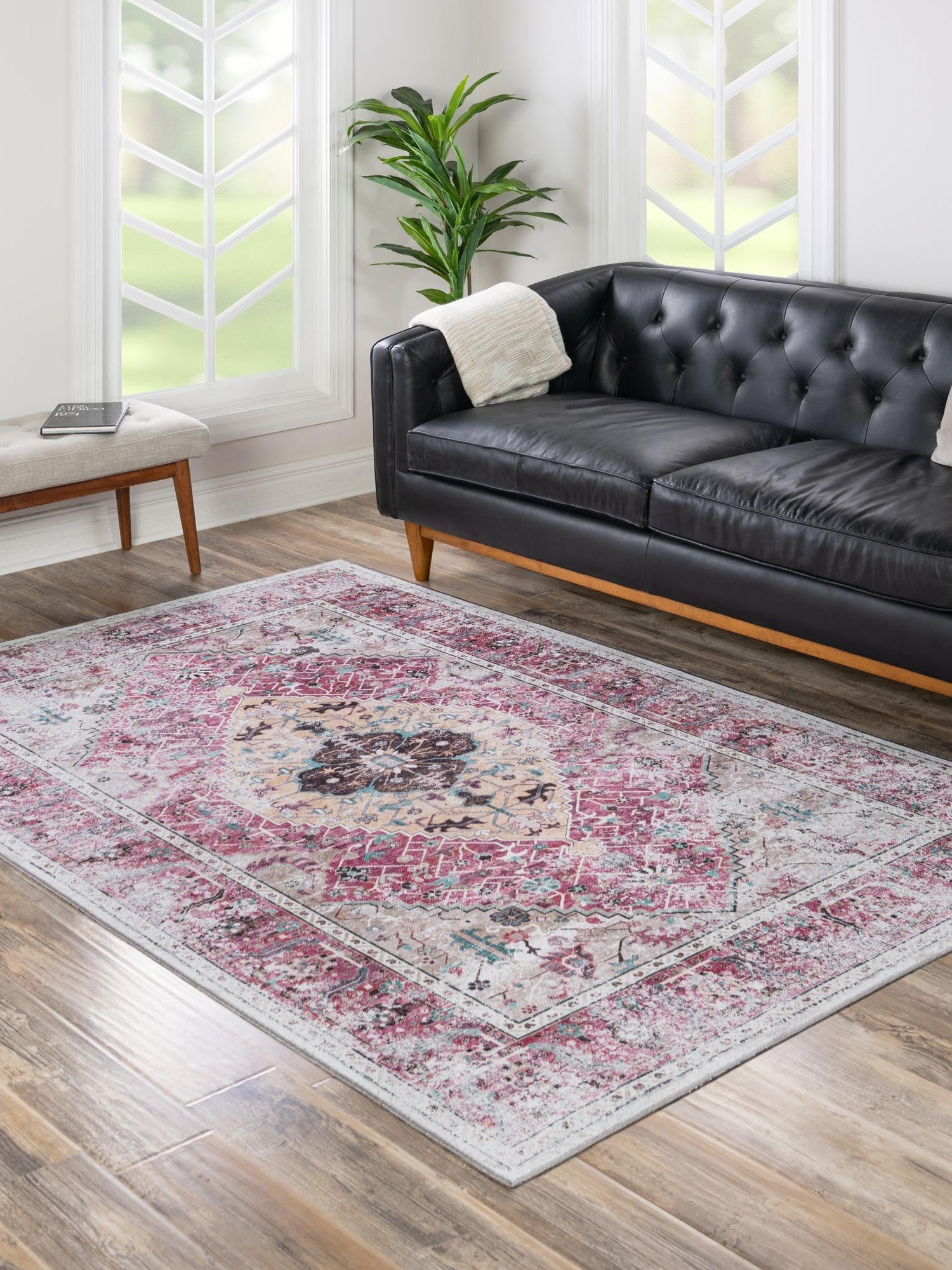Washable Light Coral Pink 4' x 6' Yara Rectangle Area Rug Easy to Clean Stain Resistant & Durable Polyester & Chenille Carpet for Sale at Rug Engine