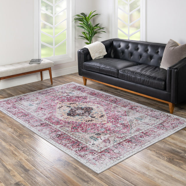 Light Coral Pink 4' x 6' Yara Washable Rectangle Rug