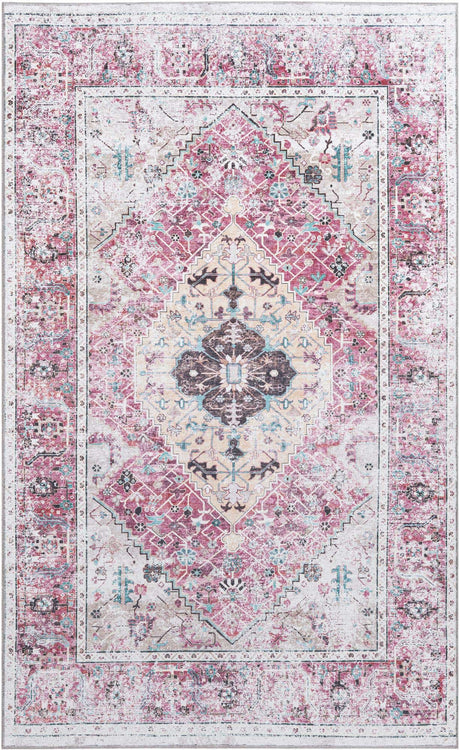 Washable Light Coral Pink 5' x 8' Yara Rectangle Area Rug Easy to Clean Stain Resistant & Durable Polyester & Chenille Carpet for Sale at Rug Engine