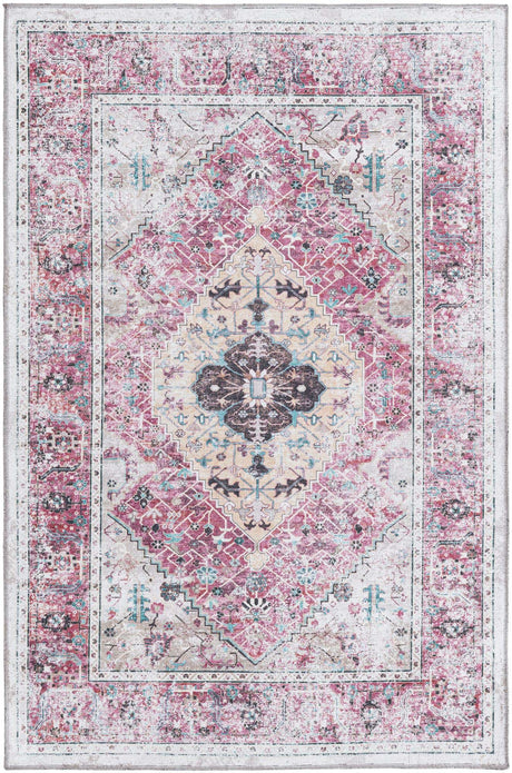 Light Coral Pink 4' x 6' Yara Washable Rectangle Rug