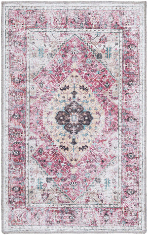 Washable Light Coral Pink 2' x 3' Yara Rectangle Area Rug Easy to Clean Stain Resistant & Durable Polyester & Chenille Carpet for Sale at Rug Engine