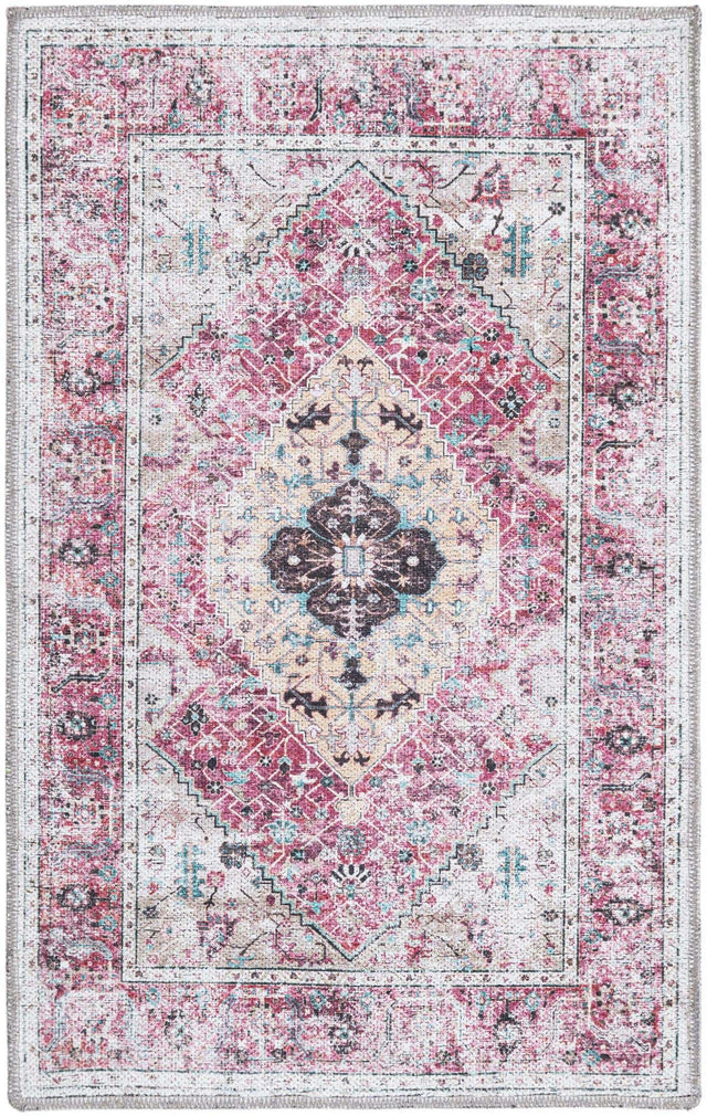 Washable Light Coral Pink 2' x 3' Yara Rectangle Area Rug Easy to Clean Stain Resistant & Durable Polyester & Chenille Carpet for Sale at Rug Engine