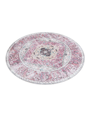 Washable Light Coral Pink 7' 10 x 7' 10 Yara Round Area Rug Easy to Clean Stain Resistant & Durable Polyester & Chenille Carpet for Sale at Rug Engine
