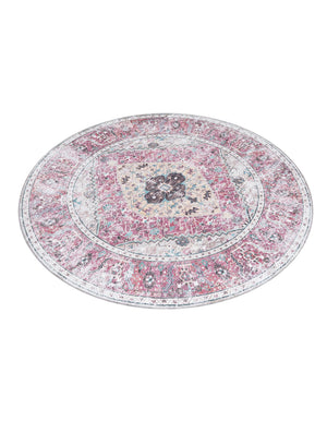 Washable Light Coral Pink 7' 10 x 7' 10 Yara Round Area Rug Easy to Clean Stain Resistant & Durable Polyester & Chenille Carpet for Sale at Rug Engine
