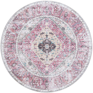 Washable Light Coral Pink 7' 10 x 7' 10 Yara Round Area Rug Easy to Clean Stain Resistant & Durable Polyester & Chenille Carpet for Sale at Rug Engine
