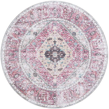 Light Coral Pink 8' x 8' Yara Washable Round Rug