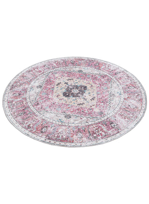 Washable Light Coral Pink 6' x 6' Yara Round Area Rug Easy to Clean Stain Resistant & Durable Polyester & Chenille Carpet for Sale at Rug Engine